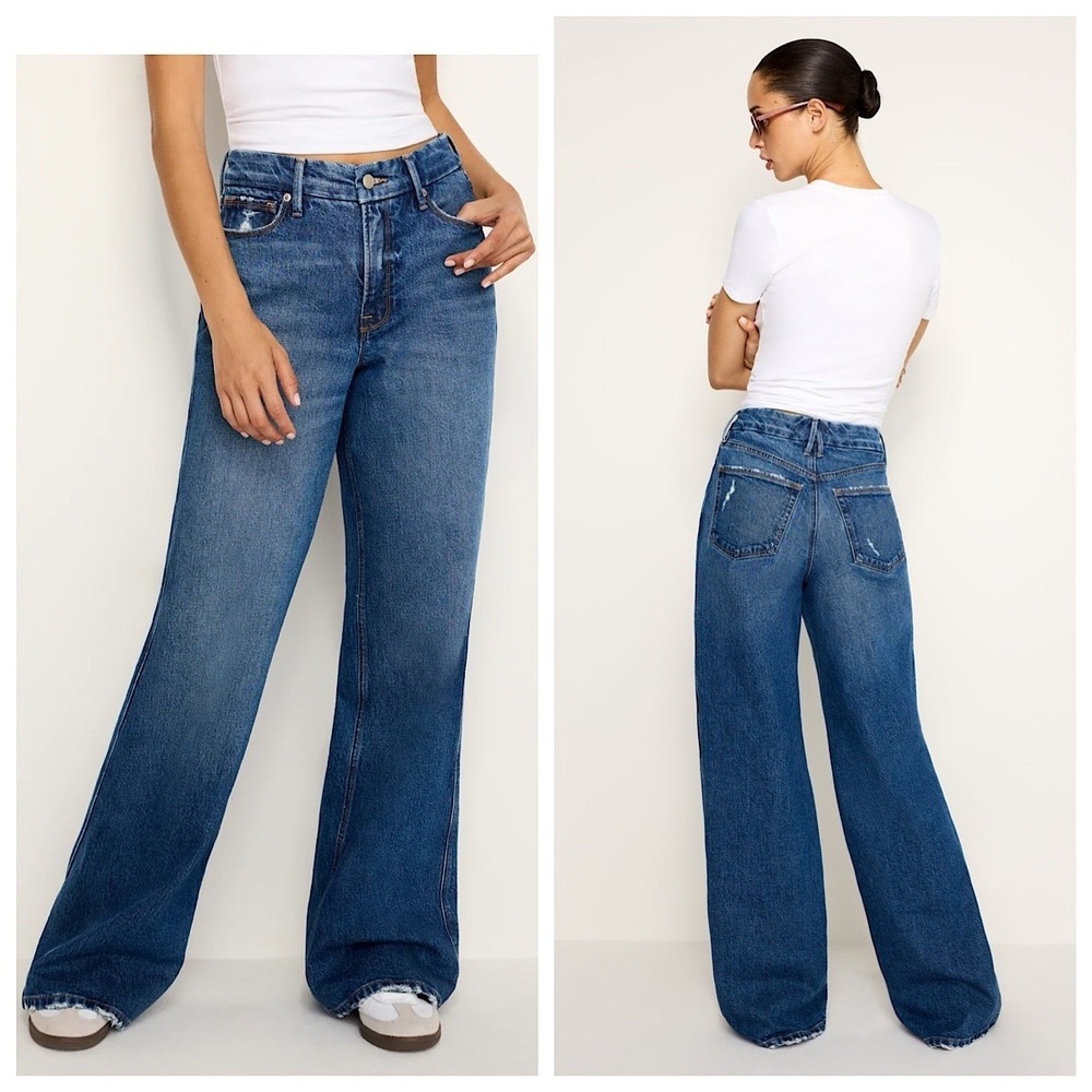 Good American High-Rise Wide-Leg Jeans in Medium Blue - Picture 2 of 15